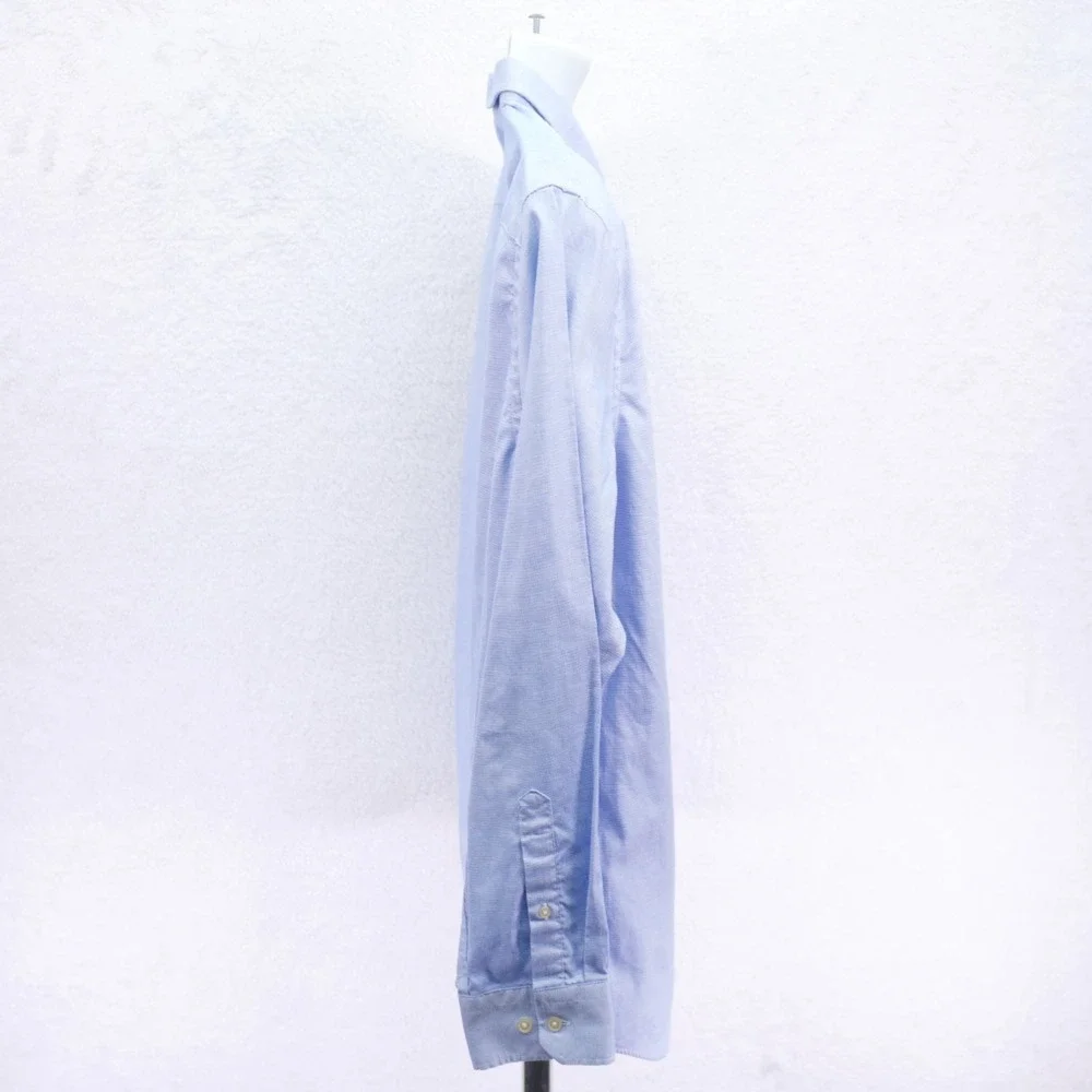 Banana Republic -Large- Blue Standard Fit Button Up Dress Shirt Birds Eye Cotton